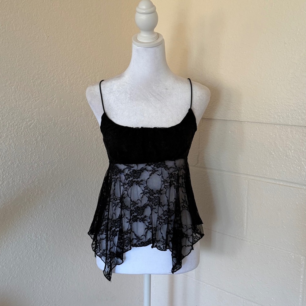 Just Polly Lace Babydoll Top Womens Small Black Handkerchief Hem Whimsigoth